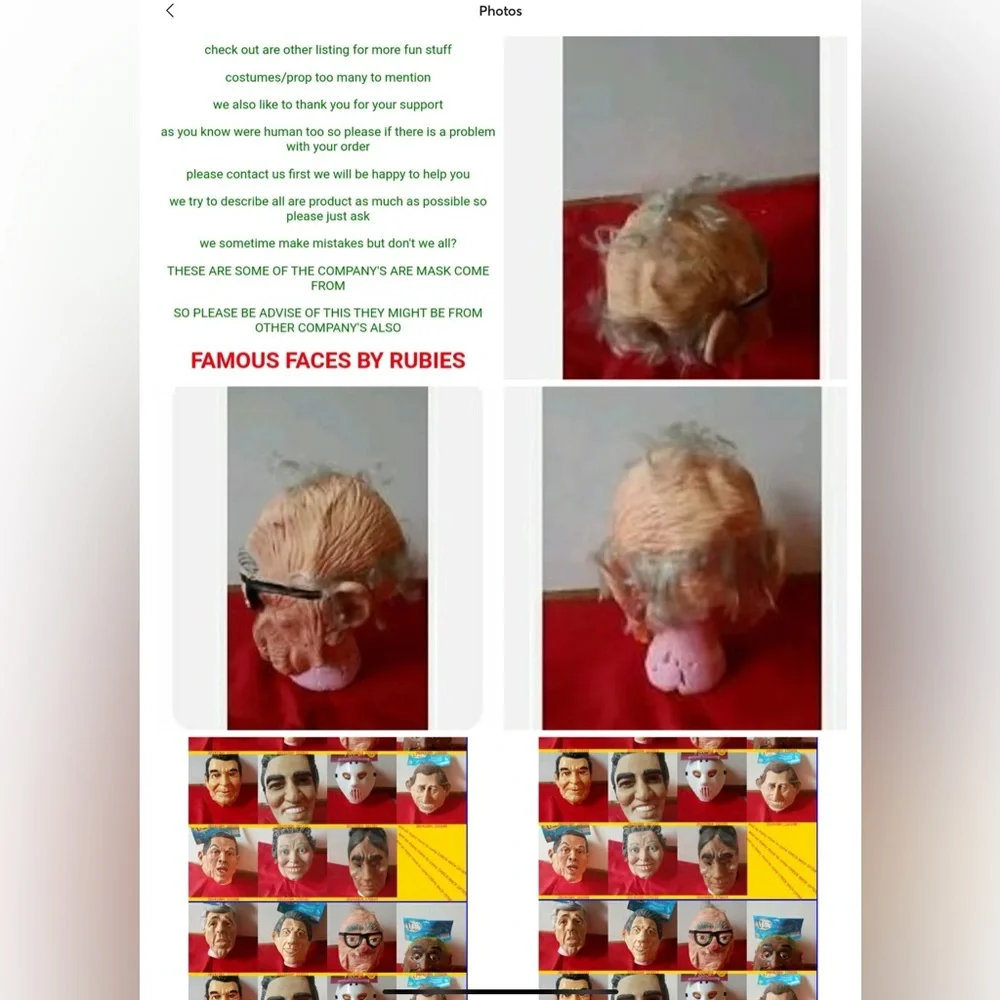 Vintage old man mask (FAMOUS PEOPLE )(from 1985-1990’s )very old but NEW